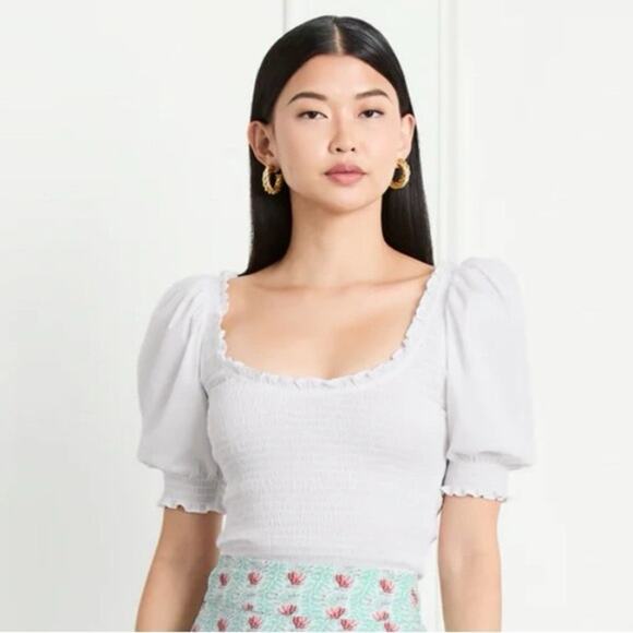 NWT Hill House The Aiko Smocked Cropped 
Cotton Nap Top in White size XXL - Picture 4 of 7